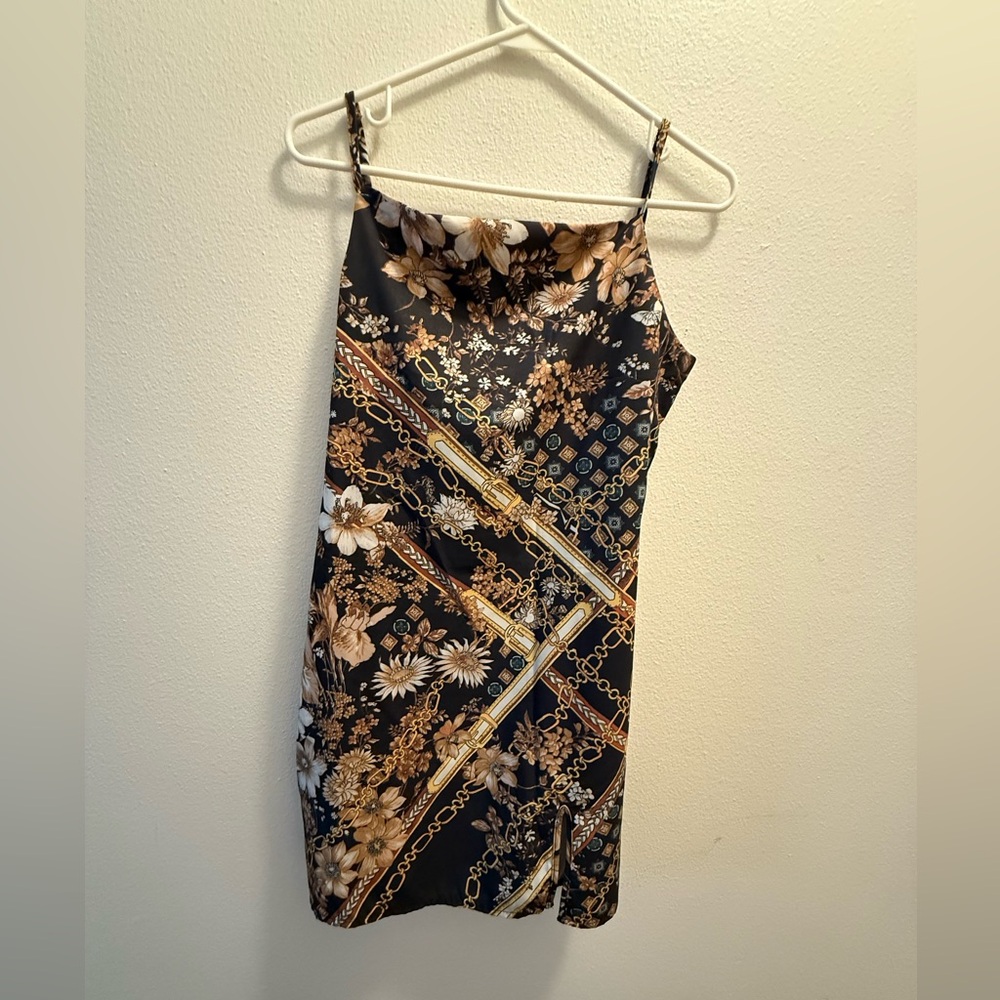 Floral Chain Print Black Dress